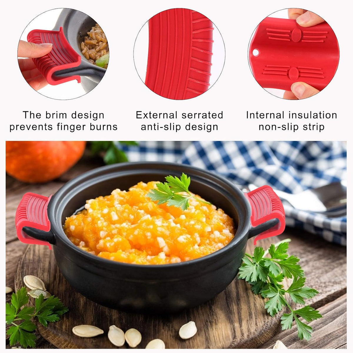 8 Pcs Non-Slip Silicone Hot Handle Holder & Assist Grips, Potholder for Cast Iron Skillets, Heat Resistant Handle Cover Sleeve for Frying Pans, Casserole, Cookware Handles, Red