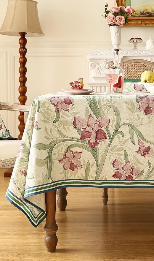patdrea Designer Green Rectangle Tablecloth,Framhouse Vintage French Violets Pattern Tablecloths,Elegant Floral Table Cover Decor for Kitchen Dining Christmas,Party,Thanksgiving,63"x87"-Tara a