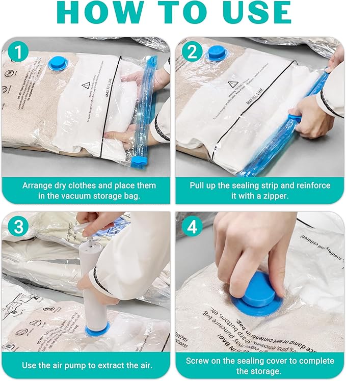 15 Pack Vacuum Seal Bags for Clothing &Travel, Space Saver Vacuum Storage Bags for Blankets,Luggage,Clothes,Comforter, Hand Pump Included (3 Jumbo,3 Large,3 Medium,3 Small,3 Roll)
