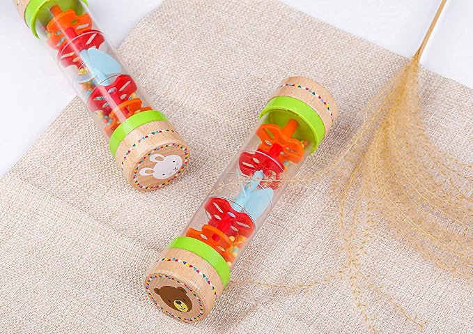 BIUWING Rainmaker Rain Sticks, Mini Wooden Musical Shake, Beaded Raindrops - Turn Over and Watch The Colorful Beads Flow Down The Tube as It Creates The Soothing Sound of Rain
