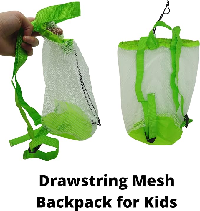 4E's Novelty Beach Toys for Kids with Bag (17 Pcs Set) Castle Beach Bucket with Shovels & Molds Kit - Sand Toys Set for Toddlers with Mesh Beach Bag Backpack, Easter Basket Stuffer