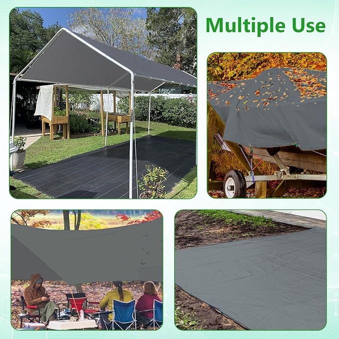 10 x 20 Ft Carport Replacement Canopy Cover Garage Top Tent Shelter Tarp with Free 44 Ball Bungee Cords,Grey(Only Cover, Frame Not Include)