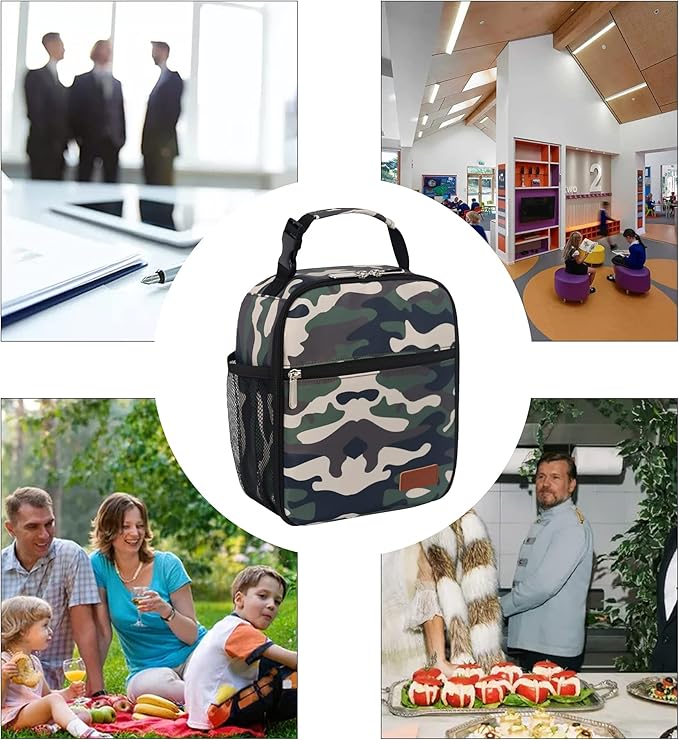 Femuar Lunch Box for Men Women Adults Small Lunch Bag for Office Work Picnic - Reusable Portable Lunchbox, Camouflage
