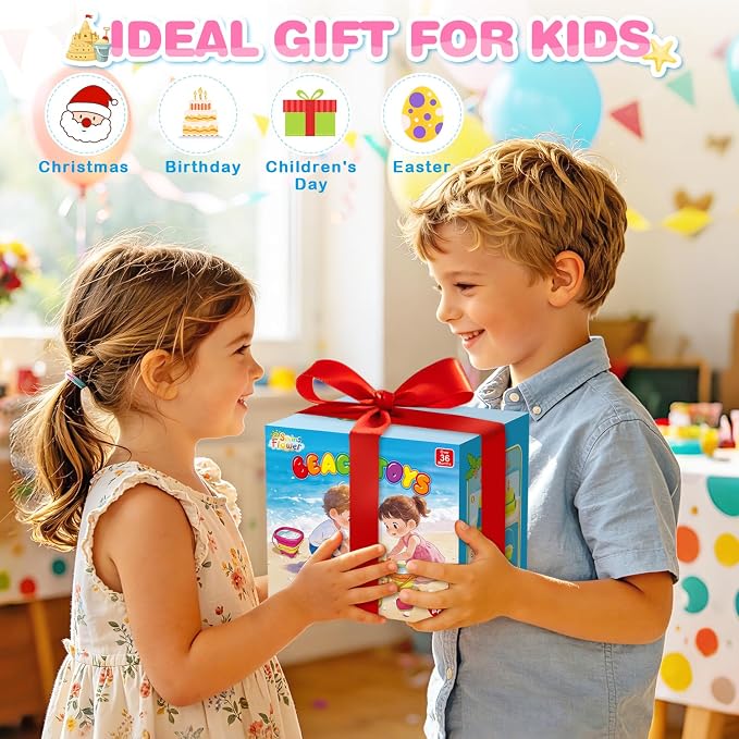SpringFlower Beach Toys for Kids,Sand Toys for Toddlers with Collapsible Beach Buckets & Shovels Set,Travel Sandbox Toys for Toddlers Gifts Boys Girls Summer Outdoor Toys