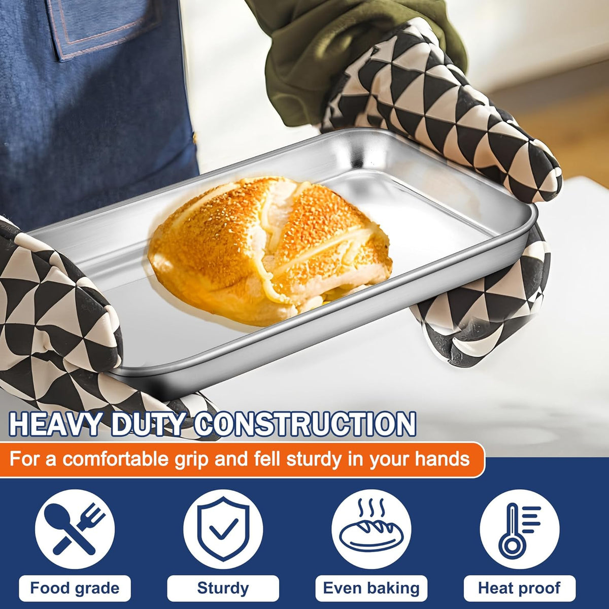 P&P CHEF 9 Inch Baking Cookie Sheet, Oven Pan Tray Stainless Steel Sheet Pan for Kitchen, Oven Bakeware for Multi Uses, Shiny Look & Dishwasher Safe, Healthy & Heavy Duty, 2Pcs