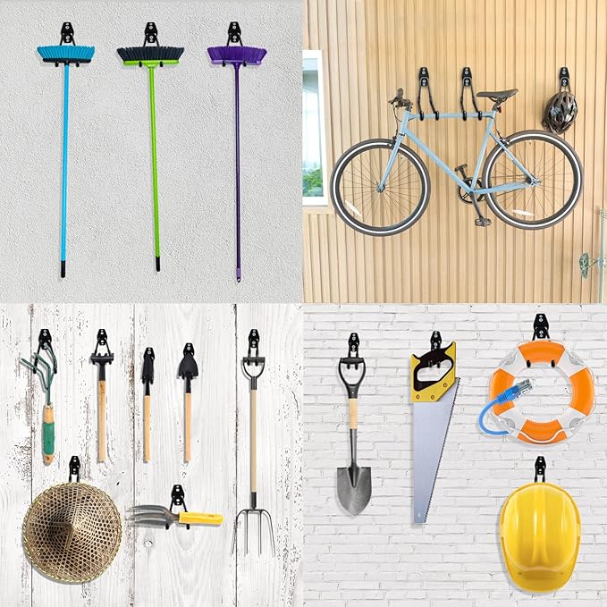 12 Pack Garage Hooks Heavy Duty Utility Steel with Anti-Slip Coating Wall Mount Storage Organizer for Hanging Power and Garden Tools, Ladders, Hose, Bikes, Ropes, Bulk Items, and More