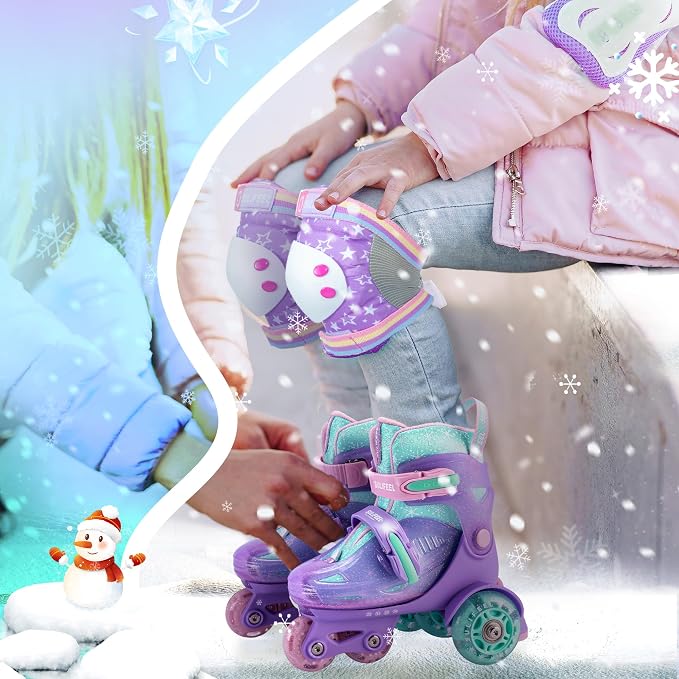 SULIFEEL Adjustable Roller Skates for Girls Boys Kids,Fun Illuminating Light Up Flash Wheels Three-Point Type Balance Suitable for Beginners Indoor Roller Skating