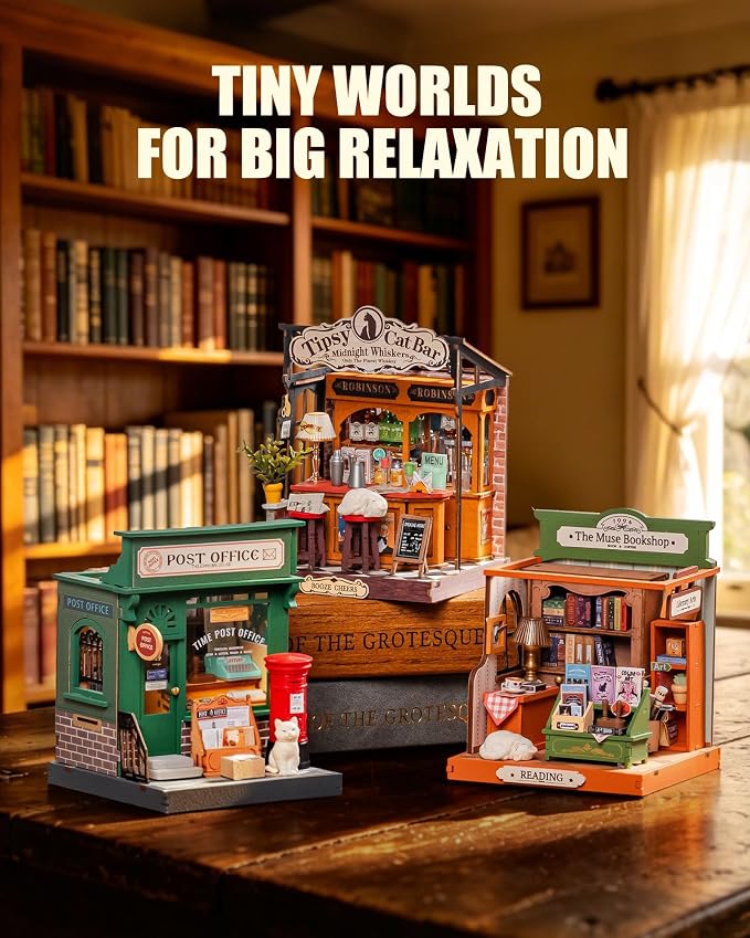 Robotime DIY Miniature House Kit for Adults, 1:28 Diorama Dollhouse with LED Lights, 3D Wooden Puzzles for Adults, Creative Crafts & Unique Gift for Craft Enthusiasts (Century Post Office)