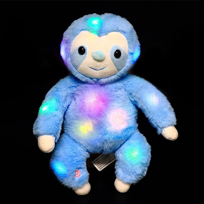 Hopearl LED Plush Three Toed Sloth Lighting Up Stuffed Animal Sloth Floppy Night Lights Glow in The Dark Birthday Festival for Kids Toddlers, Blue, 12.5''