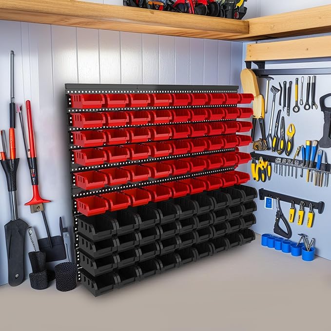90PCS Wall Mount Storage Bins Organizer - Adjustable Plastic Compartments for Screws/Nuts/Bolts/hardware, Perfect for Garage & Workshop Tool Organization