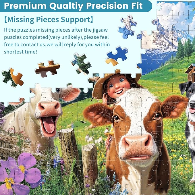 300 Pieces Puzzle for Adults-Pasture Horse Jigsaw Puzzle-Farm Cow Puzzles for Kids Ages 8-10-Animal Pet Lover Challenging Puzzles for Friends Family Activity Game Nights Gifts-20.5x15IN