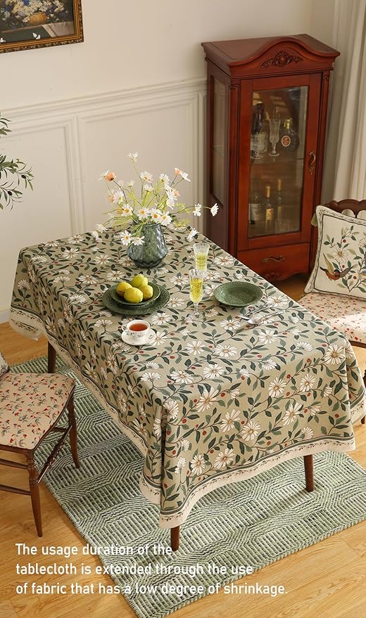 ISAENNE Designer Green Linen Small Square Table Cloth,Floral French Country Indoor Tablecloth,Stain Resistant Home Decor Tablecloths for Dining Kitchen Thanksgiving Christmas Party,55"*55"-Brune
