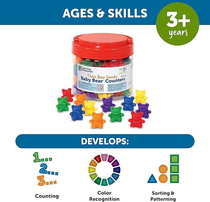Learning Resources Baby Bear Counters - 102 Pieces, Ages 3+ | Grades Pre-K+ Toddler Learning Toys, Counters for Kids, Counting Manipulatives, Teddy Bear Counters