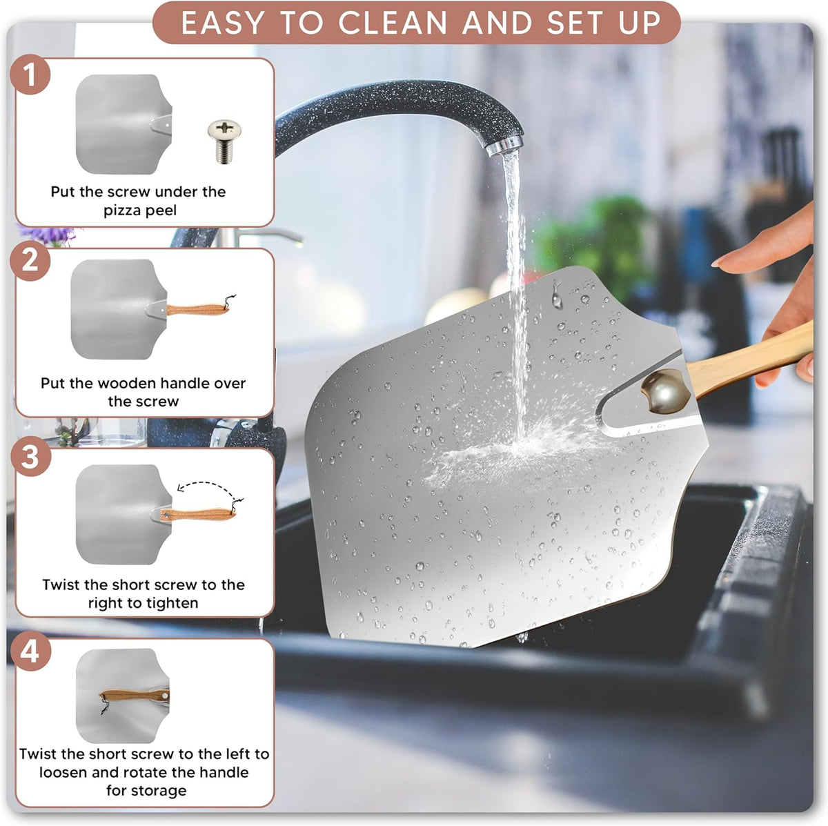 Pizza Peel 16 inch,16" Wx 18" L, Aluminum pizza peel with Foldable Wood Handle and Storage Bag, Non-perforated