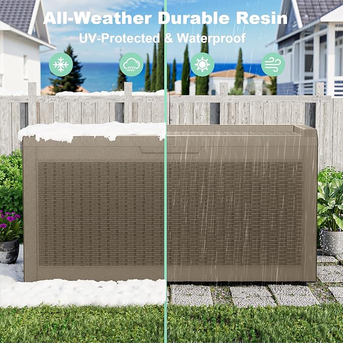 60 Gallon Waterproof Resin Deck Box, UV Resistant Outdoor Storage for Garden, Patio, Porch, Delivery(Gray,60 Gallon)