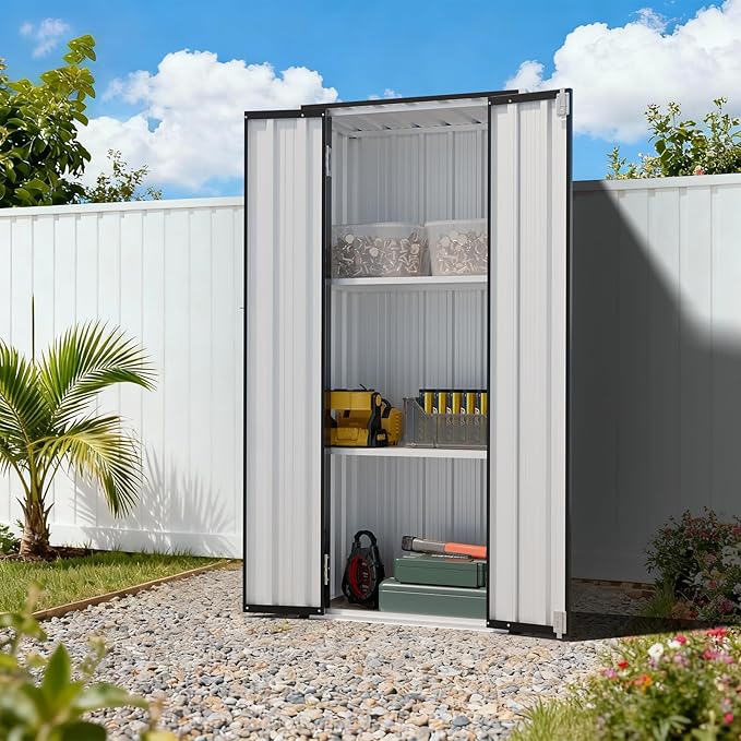 Aoxun 2.5’x1.5’ Outdoor Storage Cabinet, Outdoor Metal Storage Shed with 2 Adjustable Shelves & Lockable Doors, Vertical Tool Shed for Patio Garden, Garage, Porch, Black