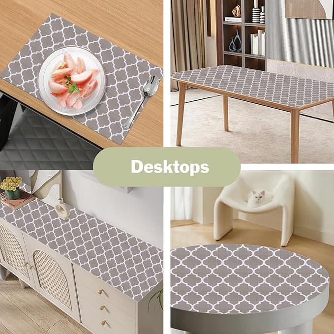Drawer and Shelf Liner for Kitchen Cabinet: 17 in X 20 Ft Non Slip Waterproof Shelf Paper Non Adhesive Refrigerator Liners Gray Quatrefoil Easy Liners for Bathroom Cupboard with Knife Tape Measure