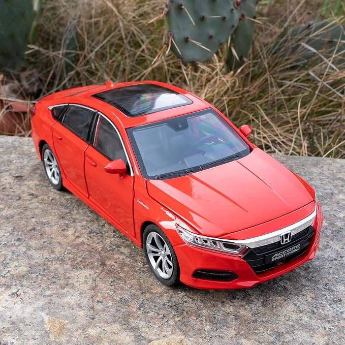 WAKAKAC Toy Car Compatible for 1:24 Accord Car Model, Pull Back Diecast Toy with Sounds&Lights for Kids Boys Girls and Adults, Gift Red