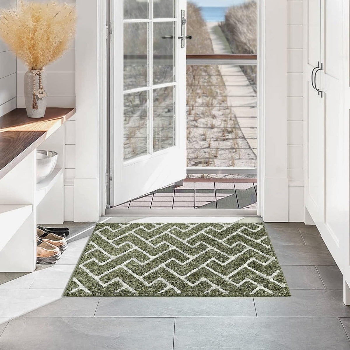 hicorfe Kitchen Rugs and Mats,Kitchen Mats for Floor,47"x71" Non Slip Runner Rug,Absorbent Resist Dirt Comfort Standing Mat Machine Washable for Entryway,Hallway,Front of Sink(Green)