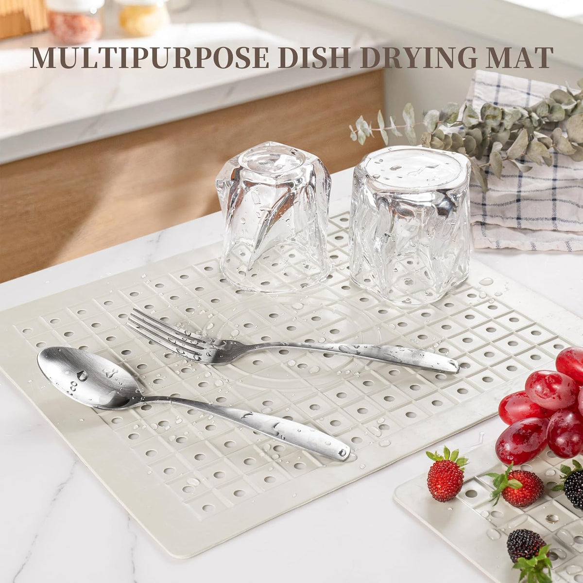 WILLKOMMEN Kitchen Sink Mat, 12" x 10" Dish Drying Mat, Sink Protector Mats for Bottom of Kitchen Sink, Fast Draining Sink Mats Grid, 2 Pack Cream White