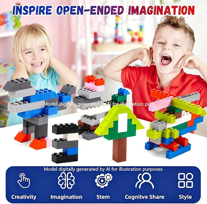 100 Piece Red Classic Building Blocks, Compatible with LEGO, 6+ Years, 9 Sizes, Red Bricks Bulk Assortment Pack, A0001