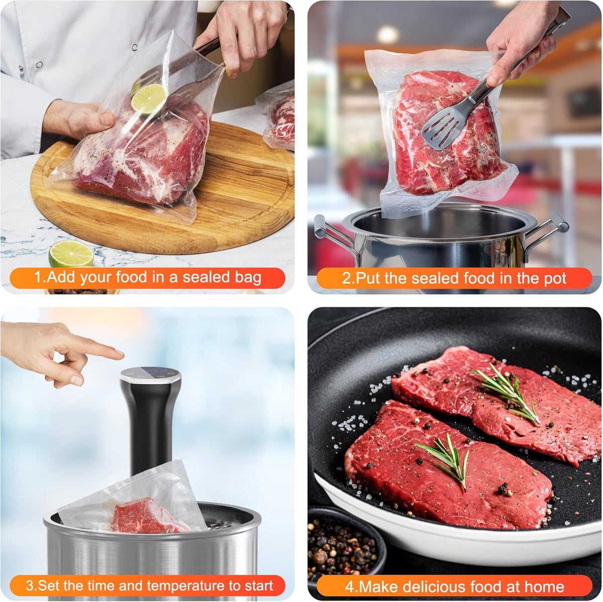 Sous Vide Machine, Sous Vide Cooker 1100W, Immersion Circulator Precisional Cooker with Touch Control, Accurate Temperature, Fast Heating, Time Control, Ultra-quiet, IPX7 Waterproof