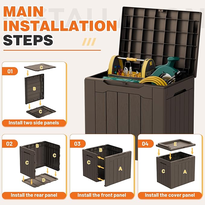 32 Gallon Deck Box Outdoor Indoor Waterproof Storage Box for Patio Furniture, Pool Accessories, Garden Tools, and Cushion Storage, Brown
