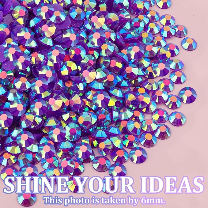 25000Pcs Resin Rhinestones for Crafting, Dark Purple AB 2-6mm Mixed Sizes Non Hotfix Flatback Gems with 1Pcs Glue, Bedazzling Crystal for DIY Craft Clothing Mugs Tumblers Shoes Fabric Decor Nail Art
