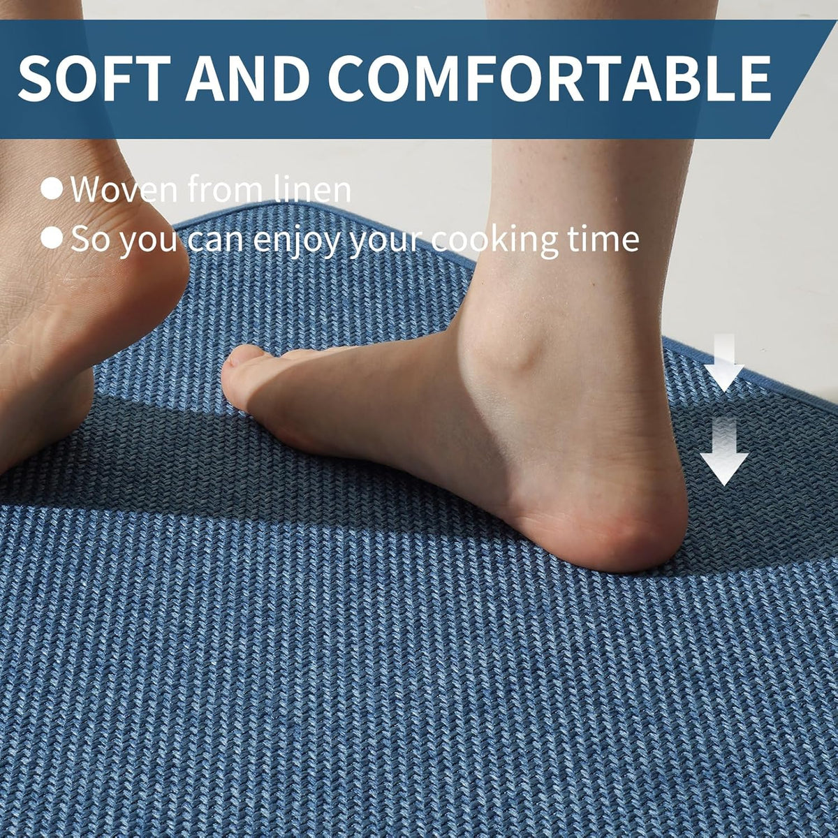 Kitchen Mats for Floor, Super Absorbent Kitchen Rugs Non Slip Washable, Soft Imitation Linen Braided Kitchen Runner Rug, Standing Mat Kitchens Sink Mat, Easy to Clean, Blue 17x30