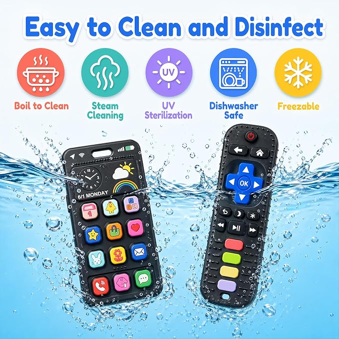 Baby Silicone Phone Teether, Realistic Mobile Phone Teething Toy for Baby 3 6 12 18 Months, Baby's Chew Toys, Food Grade Silicone Teething Toys for Infants, BPA Free, for Babies Gum Relief