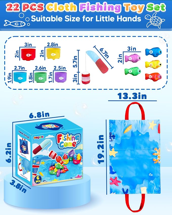 Montessori Toys for 1 Year Old, Toddler Fishing Game with Stacking Cups, Learning Educational Toys for 1 2 Year Old Boy Girl Birthday Gifts, Baby Toy 12-18 Months, Sensory Sorting Toy for Toddlers 1-3