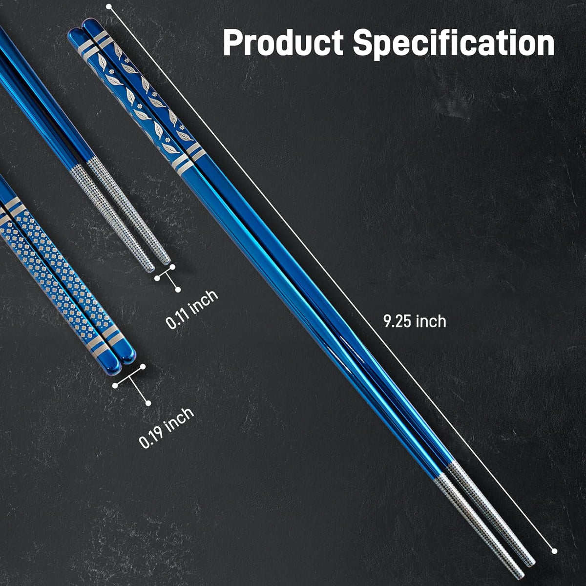 Metal Chopsticks Reusable 5 Pairs Stainless Steel Chopsticks Japanese Chinese Korean Metal Chop Sticks Dishwasher Safe Non Slip Cute Laser Engraved 9.25 Inch for Cooking Eating Gift Set