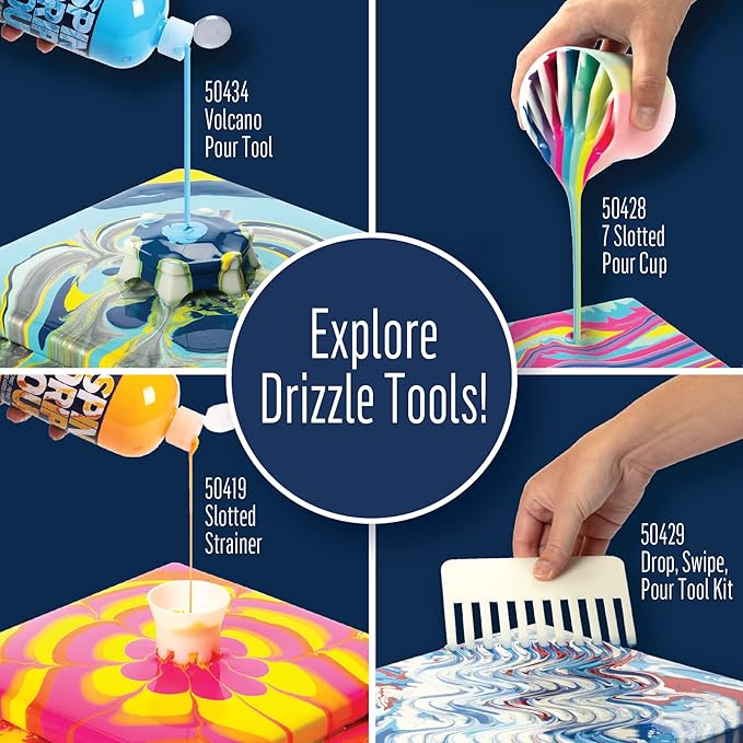 FolkArt Drizzle Pouring Tool Set, 8 Piece Volcano Pouring Set Perfect for Fluid Paint Pouring Arts and Crafts Projects, 50434