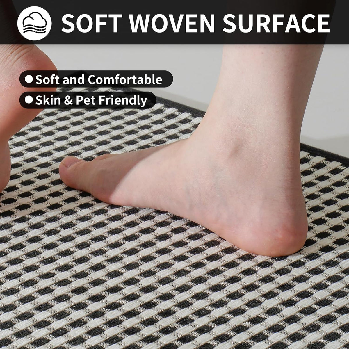Kitchen Mat Kitchen Rugs Sets of 2 PCS Non Slip Washable, Super Absorbent Soft Braided Kitchen Mats for Floor, Rubber Backing Comfort Standing Kitchen Sink Mat Runner Rug, Black 17"x28"+17"x59"
