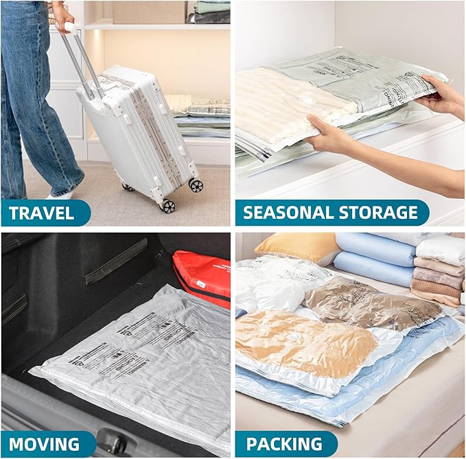 TAILI 20 Pack Combo Vacuum Storage Bags, Vacuum Seal Bags for Clothing (4 Jumbo, 4 Large, 4 Medium, 8 Travel Roll), Space Saver for Bulky Clothing, Beddings, Comforters, Saving More Closet Space
