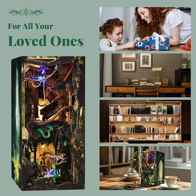 MiniCity DIY Book Nook Kit, DIY Miniature Dollhouse with Lights for Adults and Teens (Down The Rabbit-Hole Alice in Wonderland)
