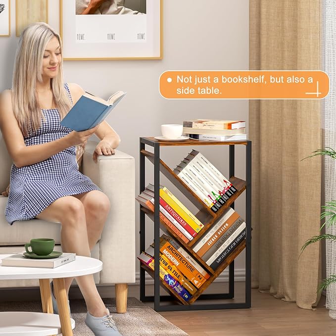 Small Bookcase - 5 Tier Tree Bookshelf with EVA Pads, Book Shelf for Small Spaces Bookshelves Wooden Book Storage Organizer Shelves for Hardcover Books Bedroom Living Room