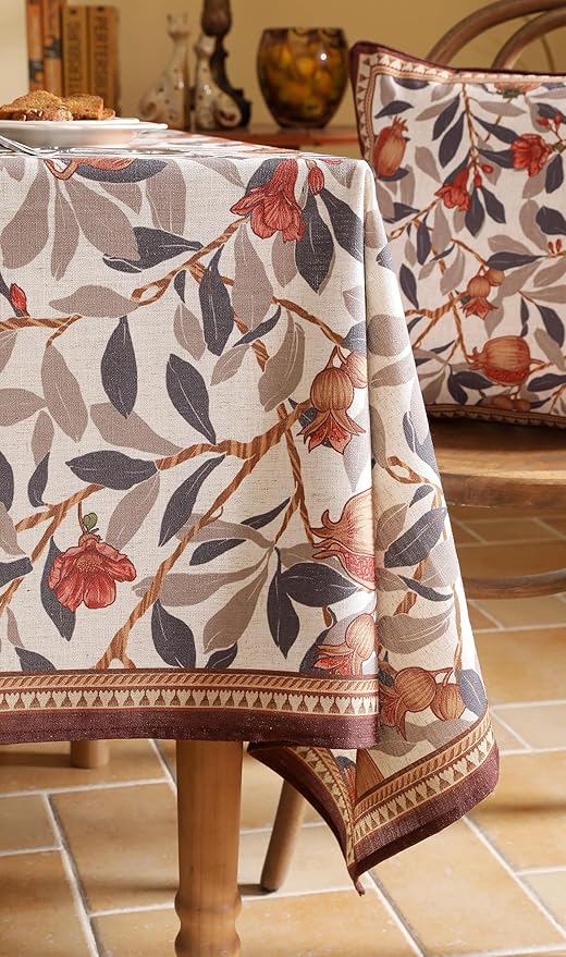 patdrea Designer Vintage Rectangle Tablecloth,Linen Pomegranates and Leaves Pattern Tablecloths,Fall Table Cover Cloth Decor for Kitchen Dining Christmas,Thanksgiving,55"x79"-Tehran a