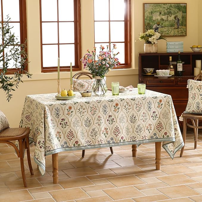 ISAENNE Designer Linen Tablecloth Rectangular,Western Colorful Floral Indoor Table Cloth,Wrinkle Resistant Decor Tablecloths for Dining Thanksgiving Kitchen Christmas,55"*87"-Serenity B