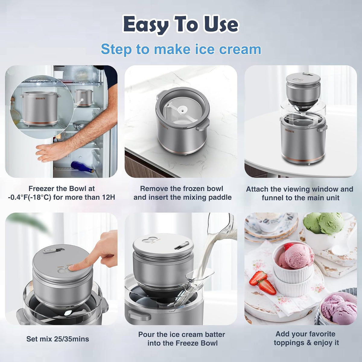 1.1 Quart Ice Cream Maker – Electric Ice Cream Machine for Gelato, Milkshakes & Sorbet, Perfect for Family, Easy to Use & Clean,Silver