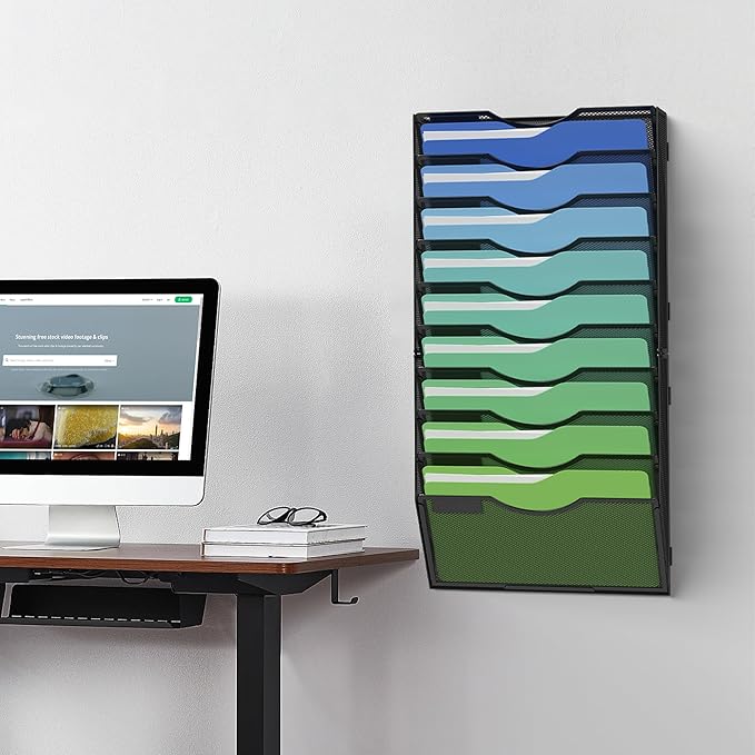 Kuntine.B Wall File Organizer Office Hanging Magazine Holder Wall File Organizer for Office Home (Black, 10 Tier)