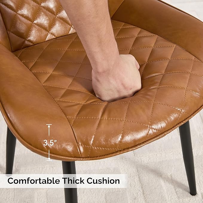 Dining Chair Set of 8, Modern Dining Chairs with Thick Cushions, Faux Leather Upholstered Kitchen Dining Room Chairs with Metal Adjustable Legs for Dining Living Room, Brown