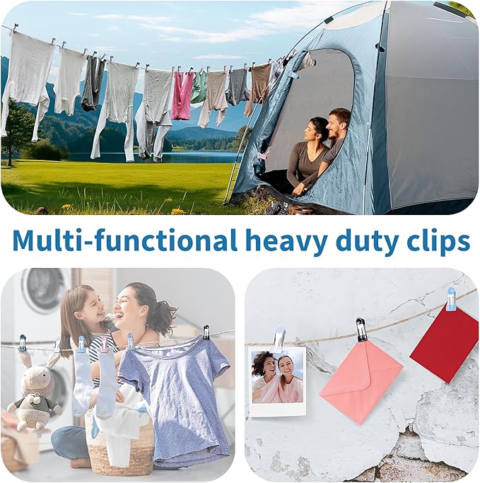 Clothes Pins Heavy Duty Out Door 30 Pack,Chip Clips 2.17 Inch, Bag Clips, Clothespins,Chip Clips Bag Clips Food Clips for Laundry, Bag Clips for Food Clips for Hanging Stainless Steel(White)