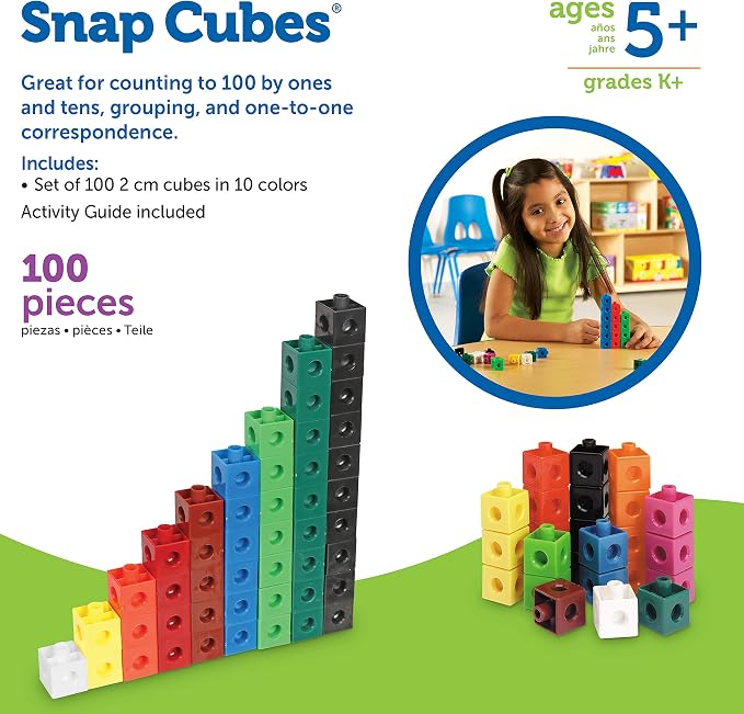 Learning Resources Snap Cubes - 100 Pieces, Ages 5+ Homeschool and Classroom Supplies, Educational Counting Toy, Math Games for Kids, Teacher Aids