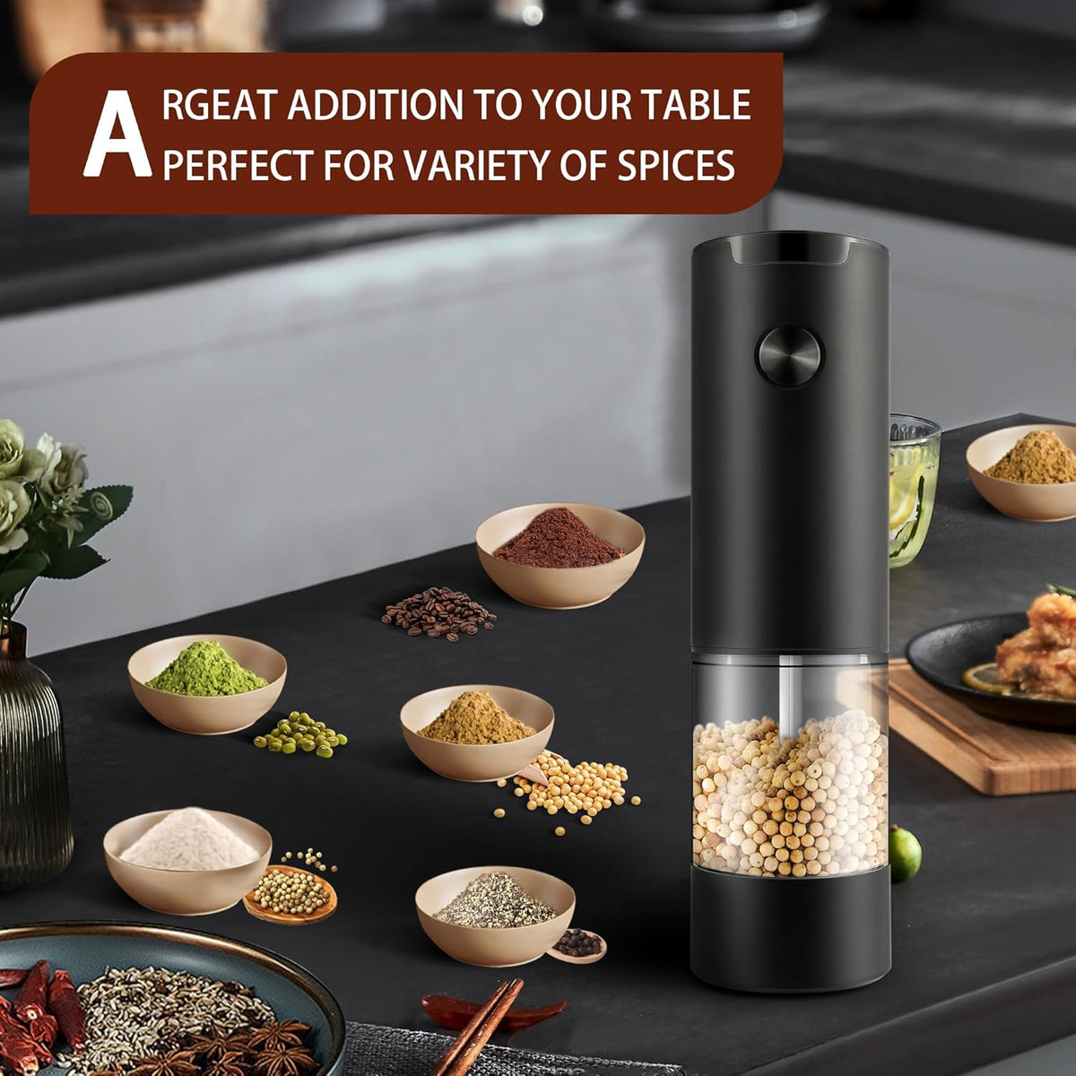 Electric Salt and Pepper Grinder Set, Automatic Mill, Adjustable Coarseness, LED Light - Convenient One-Hand Operation - Perfect for Kitchen and BBQ - Includes Salt and Pepper Shakers (2 Pack)
