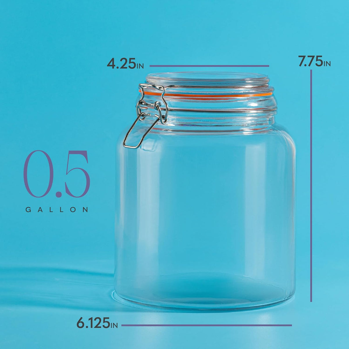 kitchentoolz Half Gallon Glass Large Mason Jars with Airtight Lid - 64oz Wide Mouth Flour & Sugar Container. Also for Sourdough, Pasta, Pickles, Cookies- Flip Top Hinged Closure - 2 Pack
