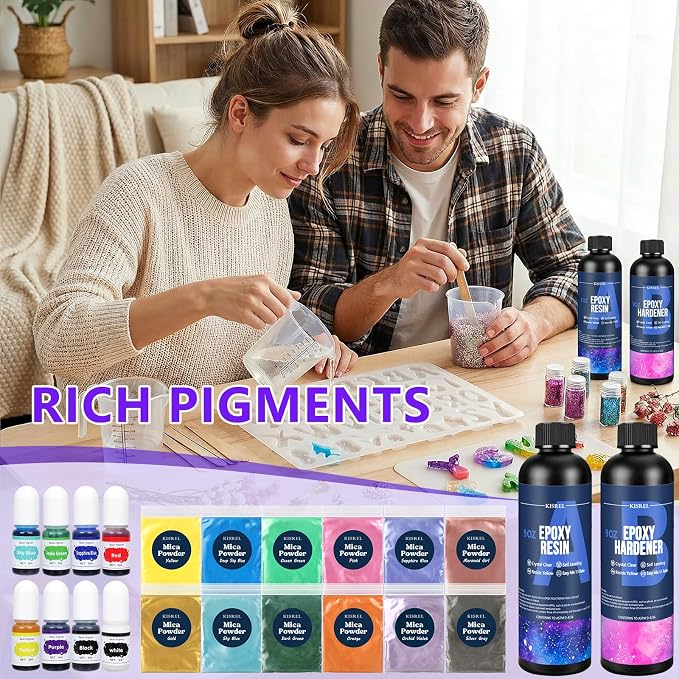KISREL Epoxy Resin kit -18oz Clear Epoxy Resin with Silicone Alphabet Resin molds and Jewelry Making Kits, 2 Part Epoxy and Hardener for Casting Coating, Keychains, DIY Craft Decorations