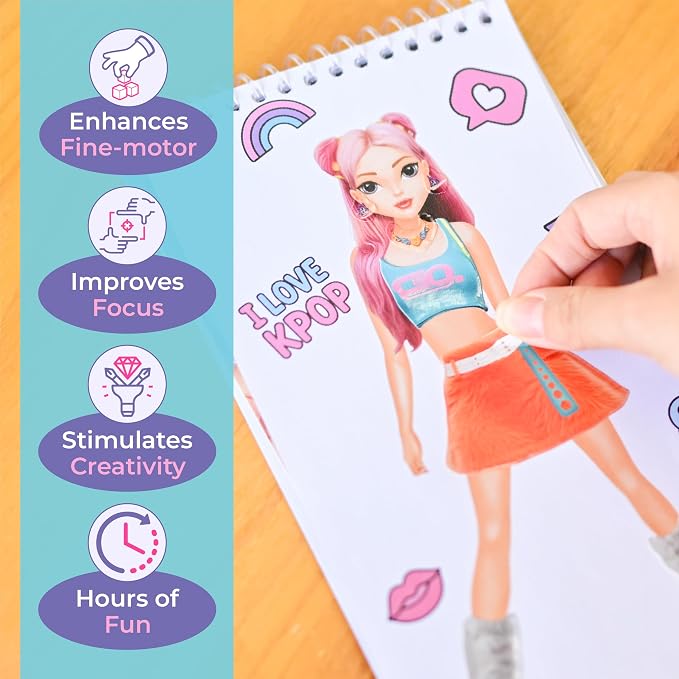 BSCOOL Sticker Dress up K-Pop - Sticker Activity Book for Kids, Learn Girls Fashion Design with Stickers and Guides for Kids 5 and Up, K-Pop Singer Performance, Gift for Girls