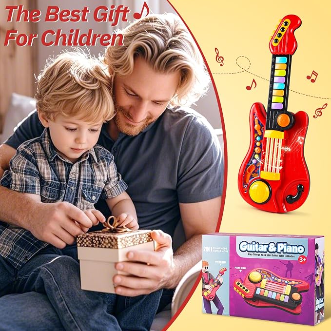 Kids Guitar-Piano 2-in-1 Musical Instrument, Toddler Guitar for 3-5 Year Old Boys Girls, Adjustable Educational Toy, for Birthdays.