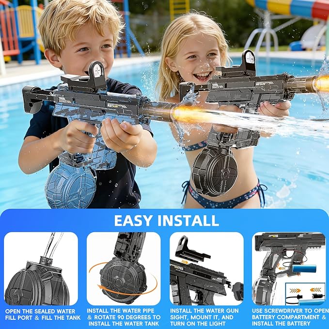 Electric Squirt Water Gun for Adult & Kids, Automatic Water Blaster Toy with Battery Powered, Long Range & High Capacity, Powerful Water Pistol for Outdoor Pool Beach Backyard Play Water Game